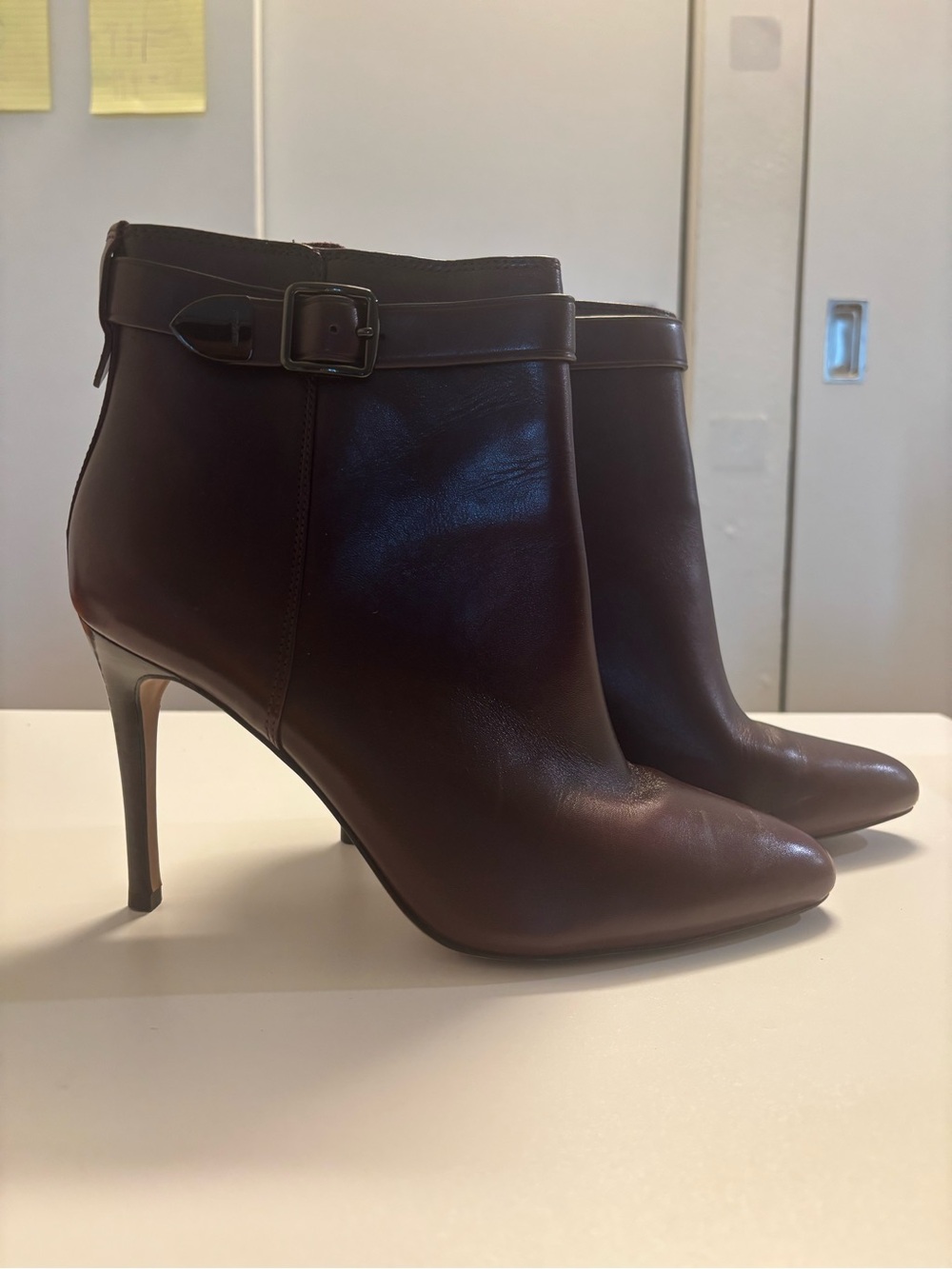 Coach Dark Brown Leather Ankle Booties with Buckle Strap